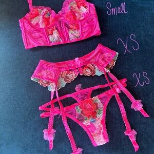 For Love And Lemons lingerie set — Luella  Pink Floral Lace bustier Set